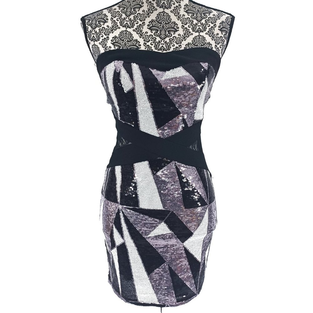 Ruby Rox Mini Sequin Strapless Mesh Insert Bodyco… - image 2